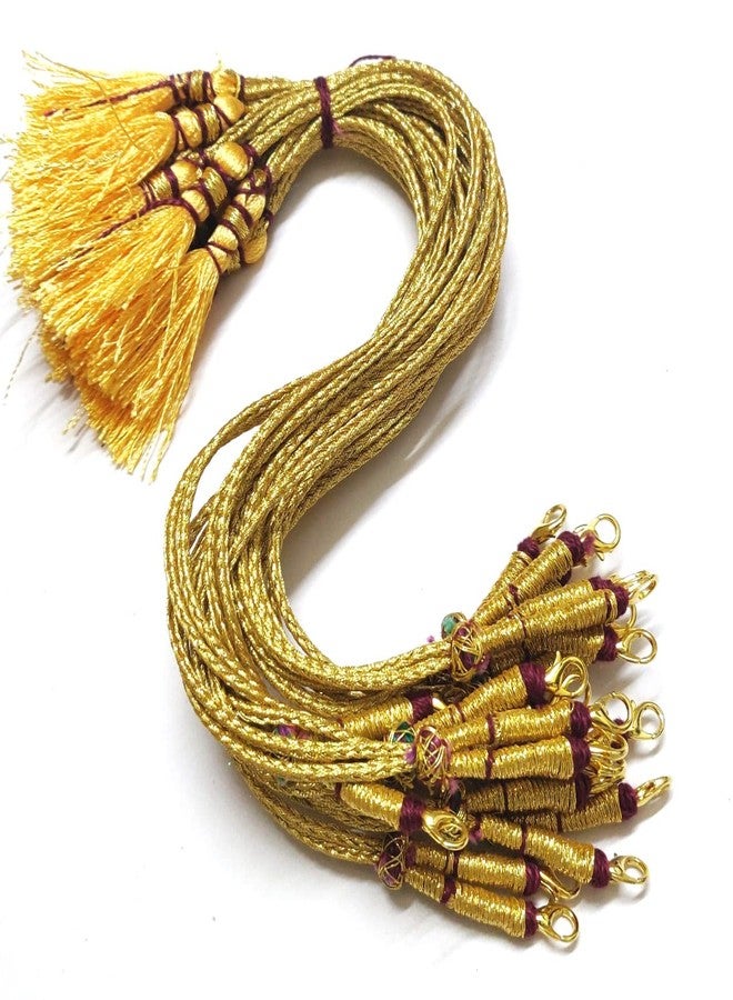 Excellentcrafts Gold Color 12 Inch Zari Thread Braided Zari Silk Dori Necklace Dori With Hook And Cream Silk Thread Tassel For Womens